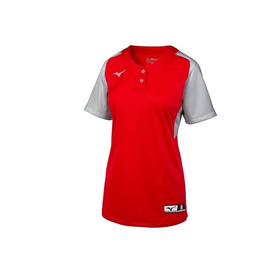 Mizuno Aerolite 2-Button Softball Jersey Női Piros / Szürke | QEIL-41270