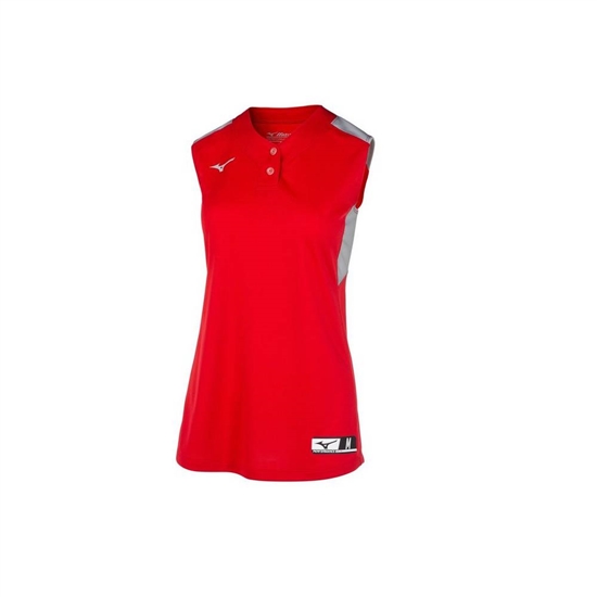 Mizuno Aerolite 2-Button Ujjatlan Softball Jersey Női Piros / Szürke | HGTY-79408