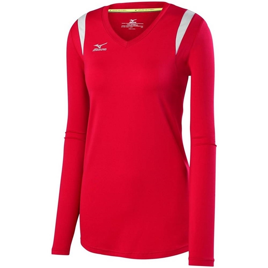 Mizuno Balboa 5.0 Long Sleeve Volleyball Jersey Női Piros / Titán / Szürke | BTKD-03725