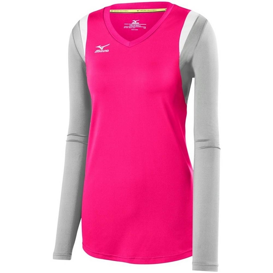 Mizuno Balboa 5.0 Long Sleeve Volleyball Jersey Női Rózsaszín / Titán | EUKZ-15740