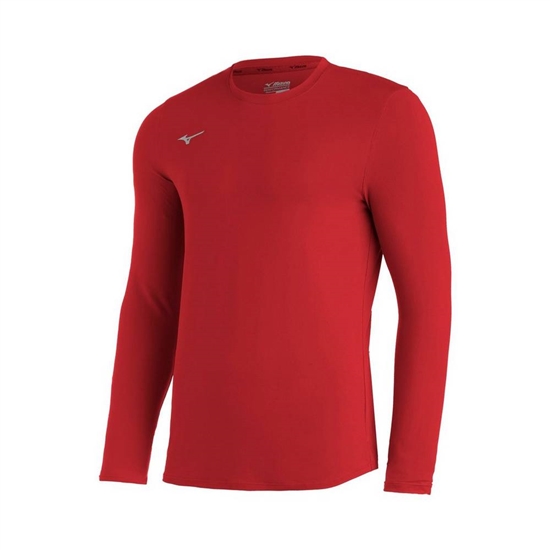 Mizuno Comp Diamond Long Sleeve Crew Baseball Tops Férfi Piros | VJZA-19736