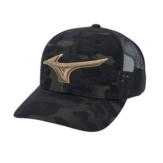 Mizuno Diamond Trucker Baseball Hat Férfi Fekete Camo | SPYM-37815