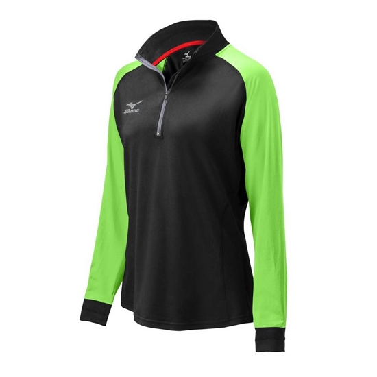 Mizuno Prime 1/2 Zip Volleyball Kabát Női Fekete / Zöld | FMPA-86170