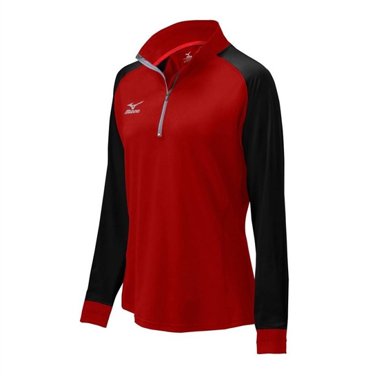 Mizuno Prime 1/2 Zip Volleyball Kabát Női Piros / Fekete | JCZX-41395