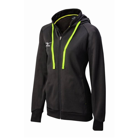 Mizuno Pro Full Zip Hoody Kapucnis Pulóver Női Fekete / Citrom | WGSQ-15680