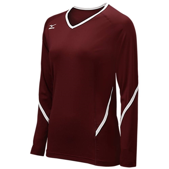 Mizuno Techno Generation Long Sleeve Volleyball Jersey Női Bordó / Fehér | KOFJ-47901