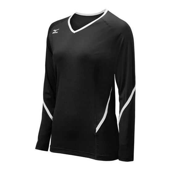 Mizuno Techno Generation Long Sleeve Volleyball Jersey Női Fekete / Fehér | TQPY-41270