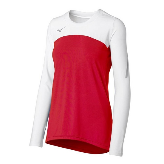 Mizuno Techno VII Long Sleeve Volleyball Jersey Női Piros / Fehér | EMYP-80523