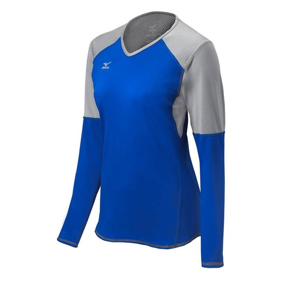 Mizuno Techno VI Long Sleeve Volleyball Jersey Női Királykék / Titán | KPIY-78502