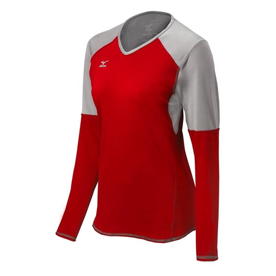 Mizuno Techno VI Long Sleeve Volleyball Jersey Női Piros / Titán / Szürke | UTYP-46715